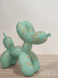 Baloon Dog in Resina Artigianale - Pittura a Freddo - 18 cm - 20 cm- Verde Acqua e Oro
