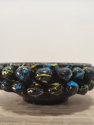 Ciotola Pigna in Ceramica Siciliana Artigianale - Pittura a Freddo - 6 cm - 12 cm - Nero Giallo e Azzurro