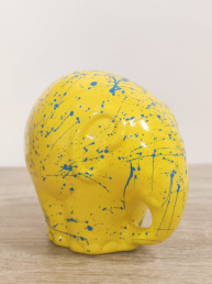 Elefantino con Proboscide Giù in Ceramica Siciliana Artigianale - Pittura a Freddo - 12 cm - Giallo e Azzurro (2)