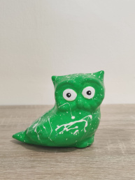 Gufetto in Ceramica Siciliana Artigianale - Pittura a Freddo - 10 cm - Verde e Bianco