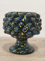 Mezza Pigna in Ceramica Siciliana Artigianale - Pittura a Freddo - 11 cm - 8 cm - Colore Nero Azzurro e Giallo
