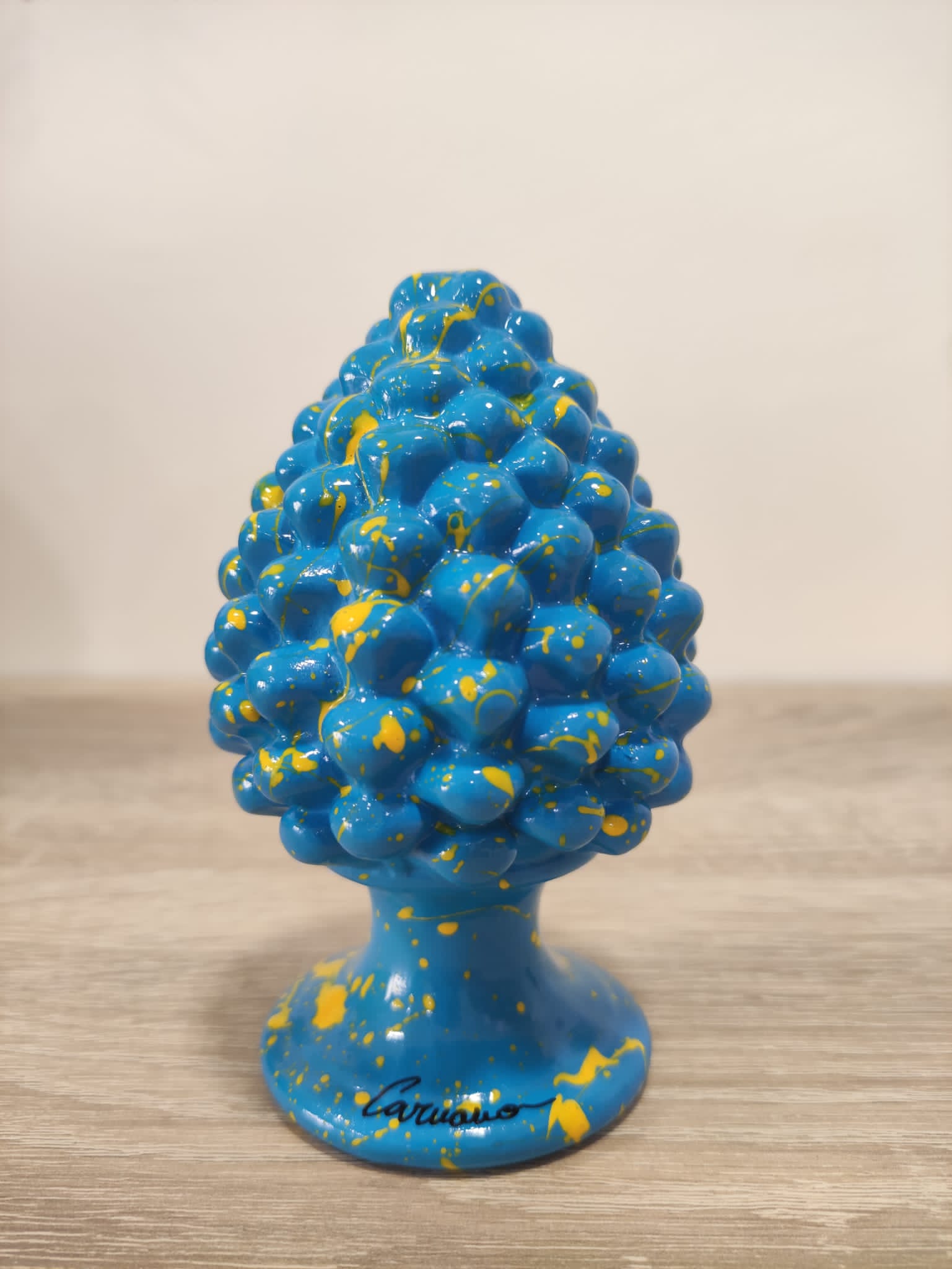 Pigna in Ceramica Siciliana - 12 cm - Azzurro e Giallo