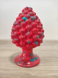 Pigna in Ceramica Siciliana Artigianale - Pittura a Freddo - 12 cm - Rosso e Turchese