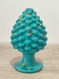 Pigna in Ceramica Siciliana Artigianale - Pittura a Freddo - 12 cm - Turchese e Oro
