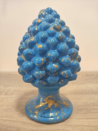 Pigna in Ceramica Siciliana Artigianale - Pittura a Freddo - 16 cm - Azzurro e Oro
