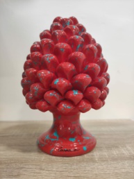 Pigna in Ceramica Siciliana Artigianale - Pittura a Freddo - 22 cm - Rosso Corallo e Turchese