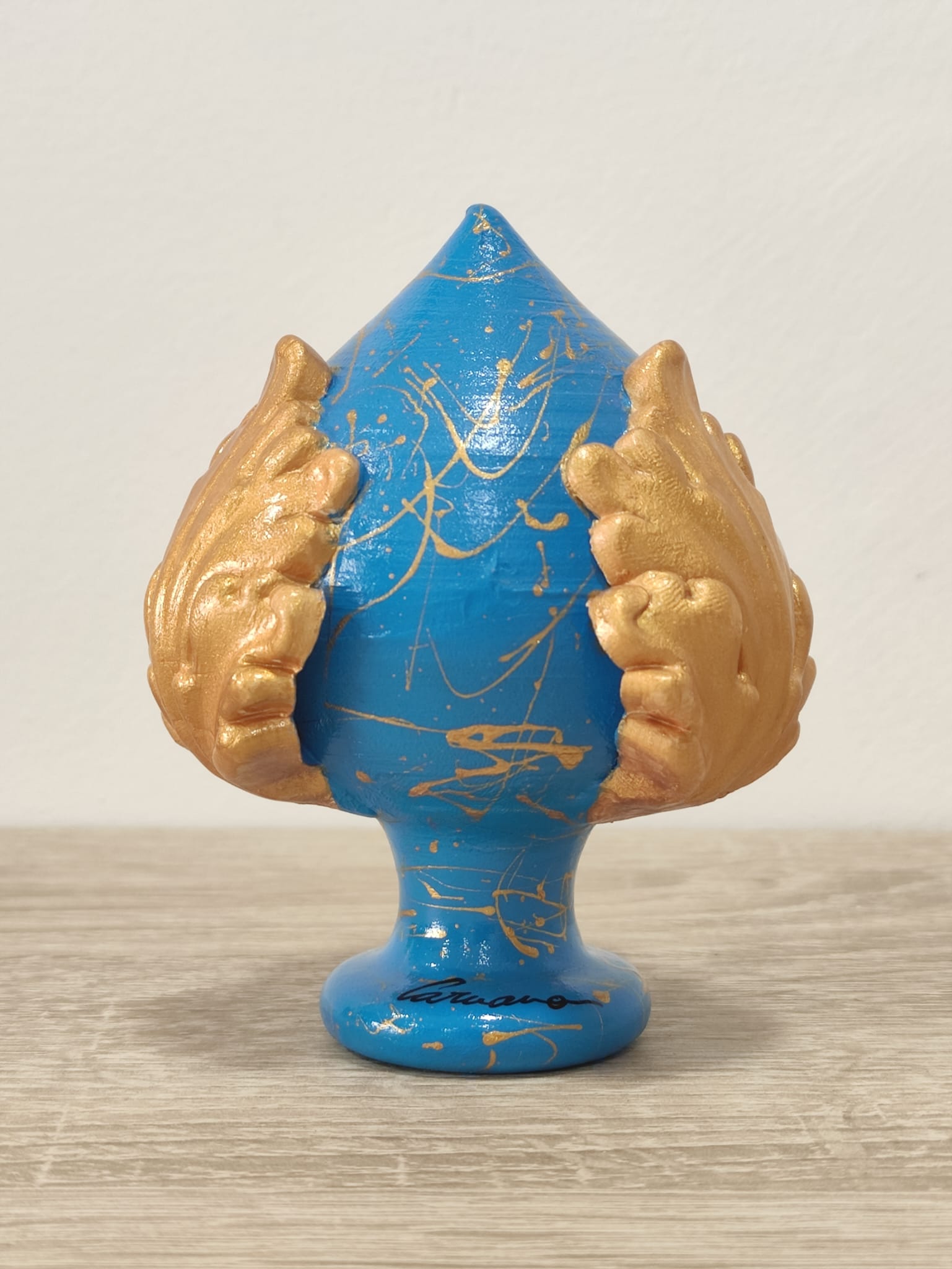 Pumo Pugliese in Ceramica Siciliana - 10 cm - Azzurro e Oro
