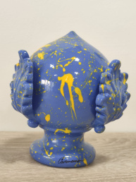 Pumo o Pomo Pugliese in Ceramica Siciliana Artigianale - Pittura a Freddo - 17 cm - Blu e Giallo